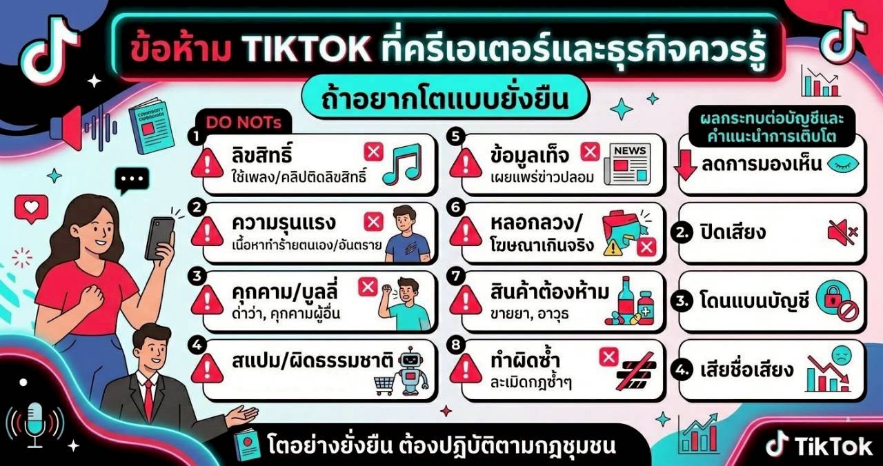 ข้อห้าม TikTok ที่ควรรู้ก่อนทำคอนเทนต์ สร้างการมองเห็นอย่างปลอดภัยและโตได้ยั่งยืน 